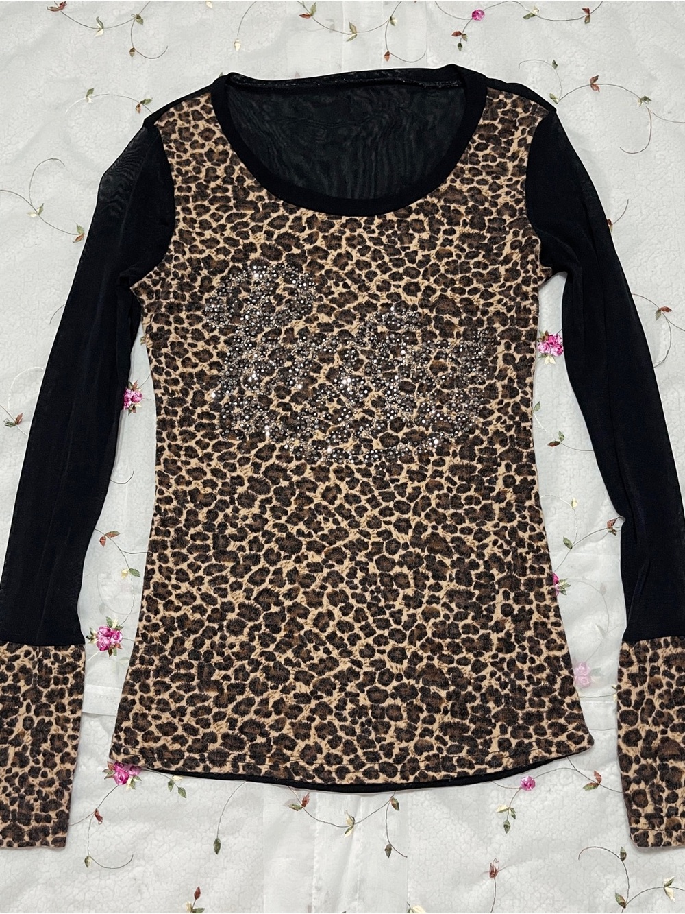 2000s Leopard Bedazzled Long Sleeve Top